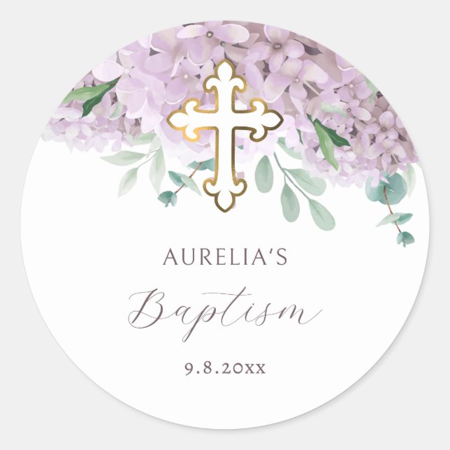 Autocollant de baptême d'hydrangea rose (Devant)