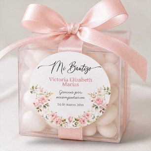 Autocollant de baptême floral rose Mi Bautizo Para