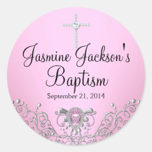 Autocollant de baptême Pink Sparkle Jewel