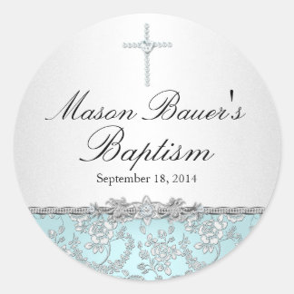 Autocollant de baptême Rose Bleue & Croix