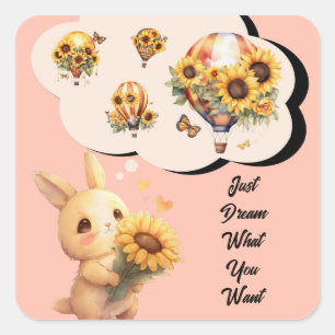 Autocollant de bébé lapin mignon et tournesol