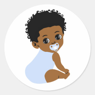 Autocollant de bébé noir mignon avec tétine bleue