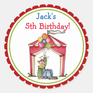 Autocollant de cadeau d'anniversaire de clown de