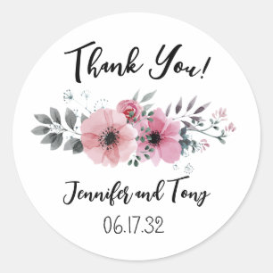 Autocollant de cadeau de mariage Fleurs roses et r
