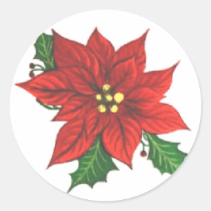 Autocollant de carte de voeux de poinsettia