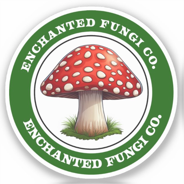 Autocollant de champignon vert rétro Amanita Musca (Recto)