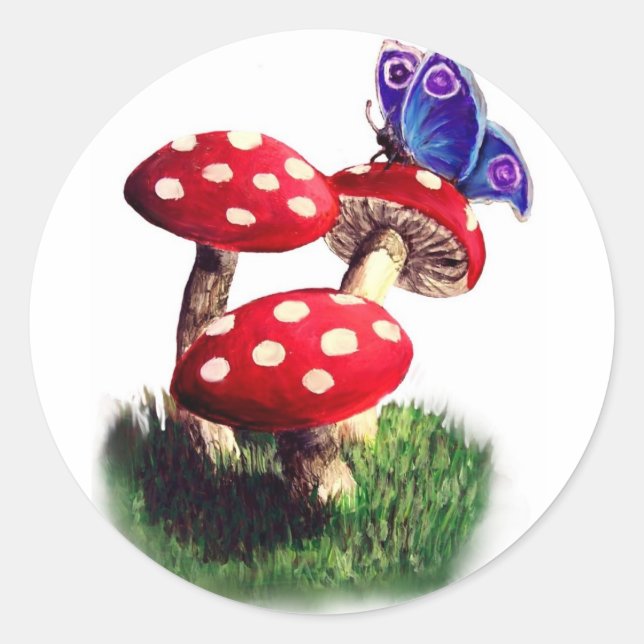 Autocollant de champignons et papillons (Devant)