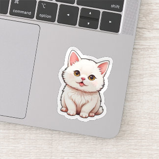Autocollant de chat blanc mignon et duveteux - Est