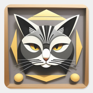 Autocollant de chat géométrique pour ordinateur po
