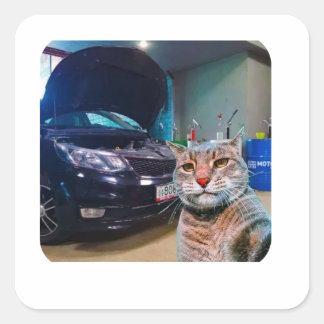 Autocollant de chat mécanicien drôle dans un garag
