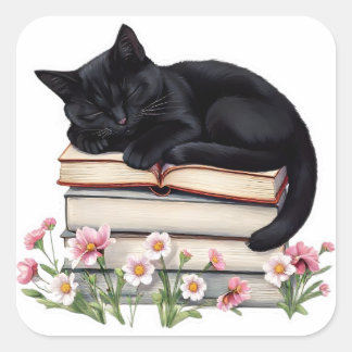 Autocollant de chat noir confortablement endormi s