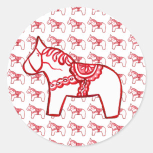 Autocollant de cheval de Dala en rouge et blanc