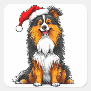 Autocollant de chien de Noël Chapeau de Père Noël