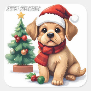 Autocollant de chiot de Noël fantaisiste "Joyeux
