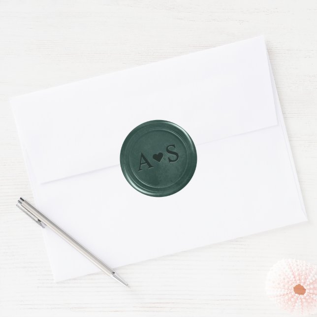 Autocollant de cire vert émeraude avec initiales  (Enveloppe)