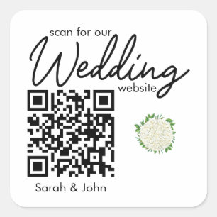 Autocollant de code QR de mariage à l'hortensia bl