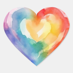 Autocollant de coeur arc-en-ciel aquarelle