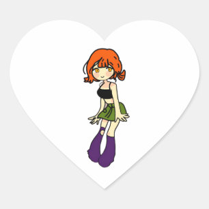 autocollant de cœur de fille chibi d'anime mignon
