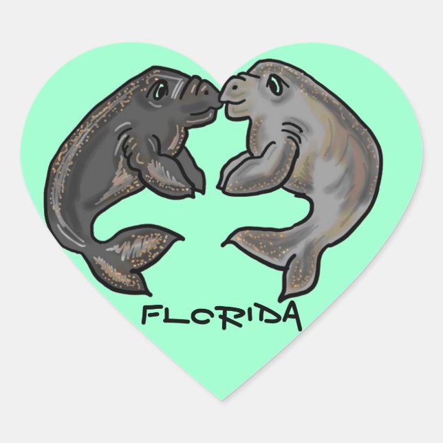 Autocollant de coeur de manate de Floride (Devant)