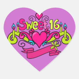 autocollant de coeur de sweet sixteen