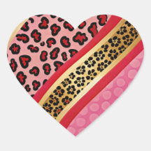 Autocollant de coeur Empreinte de léopard gras ros