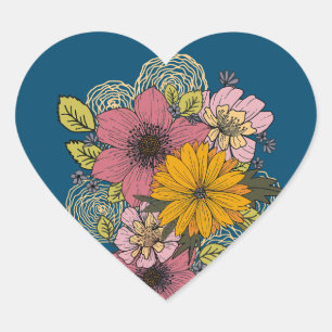 Autocollant de coeur floral Bouquet