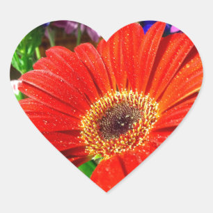 Autocollant de coeur floral rouge
