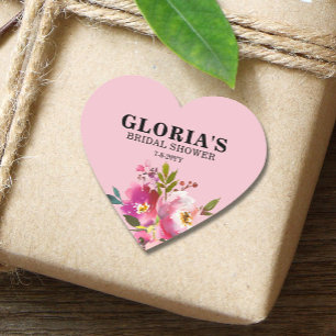 Autocollant de cœur pour Baby Shower Fleurs Fuchsi