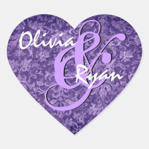 Autocollant de coeur violet Mariage damassé