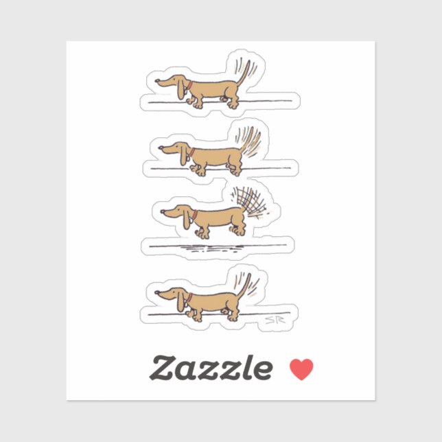 Autocollant de contour brun Dachshund volant (Feuille)