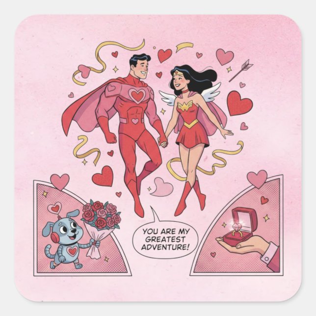 Autocollant de couple de super-héros romantiques (Devant)