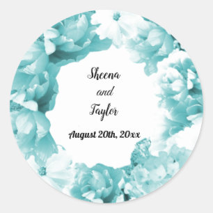 Autocollant de couronne de mariage aqua monochroma