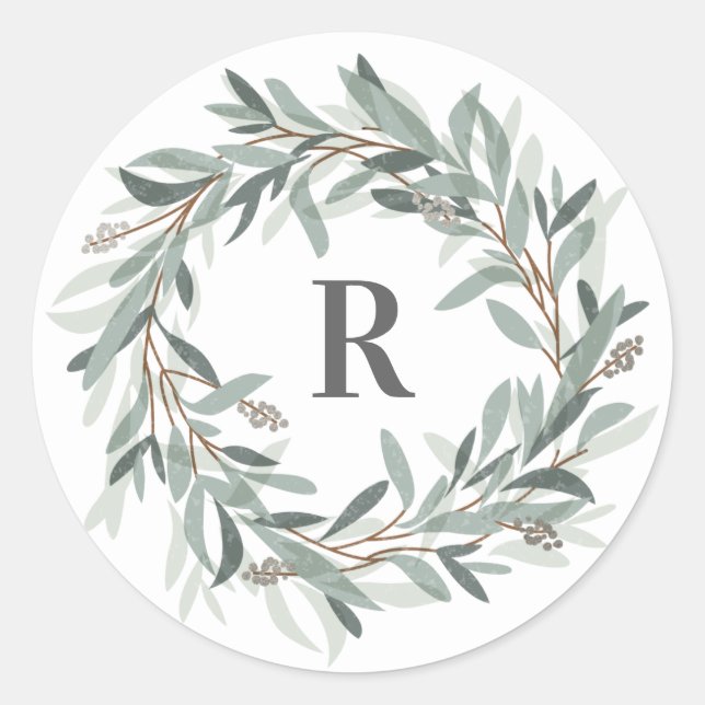 Autocollant de couronne florale à monogramme (Devant)