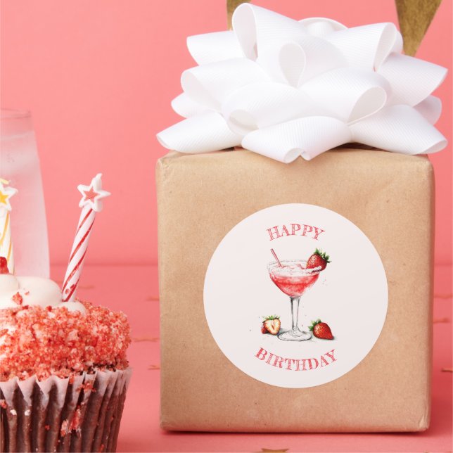 Autocollant de design de cocktail rose personnalis (Fête)