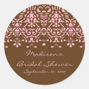 Autocollant de douche rose et Brown Damask Bride