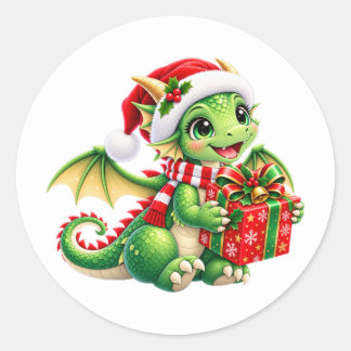Autocollant de dragon de Noël vert mignon