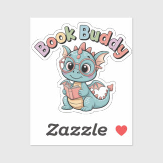 Autocollant de dragon mignon lisant Book Buddy