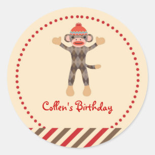 Autocollant de faveur d'anniversaire de singe de