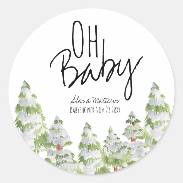 Autocollant de faveur de baby shower de forêt d'hi (Devant)