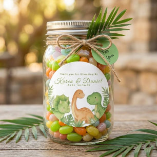 Autocollant de faveur de baby shower dinosaure aqu