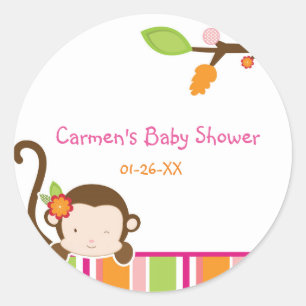 Autocollant de faveur de Baby Shower singe fille P