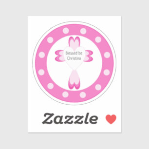 Autocollant de faveur de baptême rose pour filles