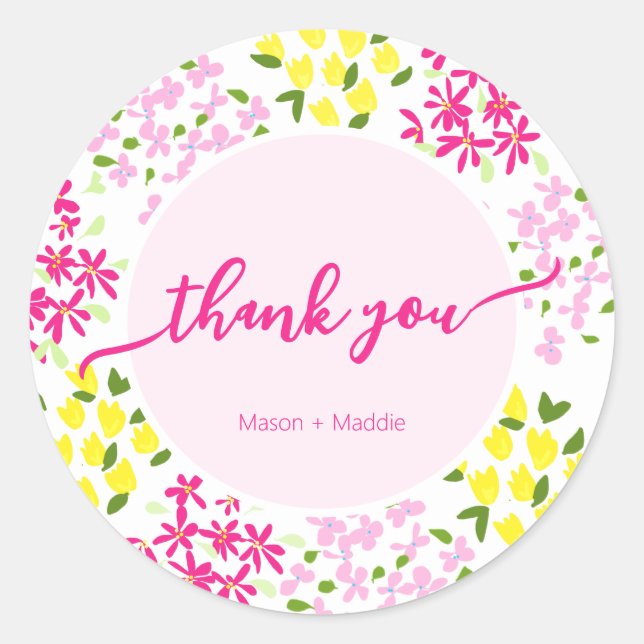 Autocollant de faveur floral Ditsy rond (Devant)