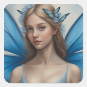Autocollant de fée à papillon bleu généré par l'IA