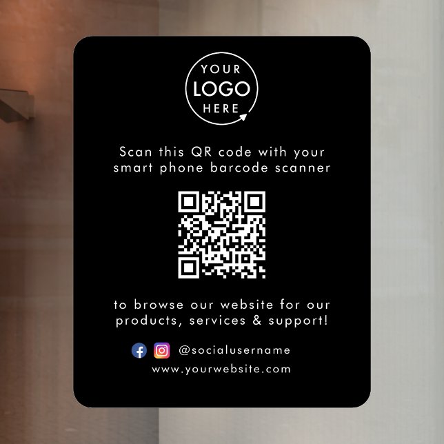 Autocollant de fenêtre pour entreprise | Panneau a (This versatile decal can easily be updated with your company logo, QR code, social media & website!)