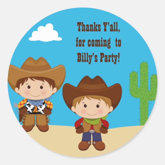 Autocollant de fête d'anniversaire de Cowboy (Devant)