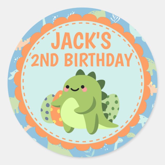 Autocollant de fête d'anniversaire de dinosaure pe (Devant)