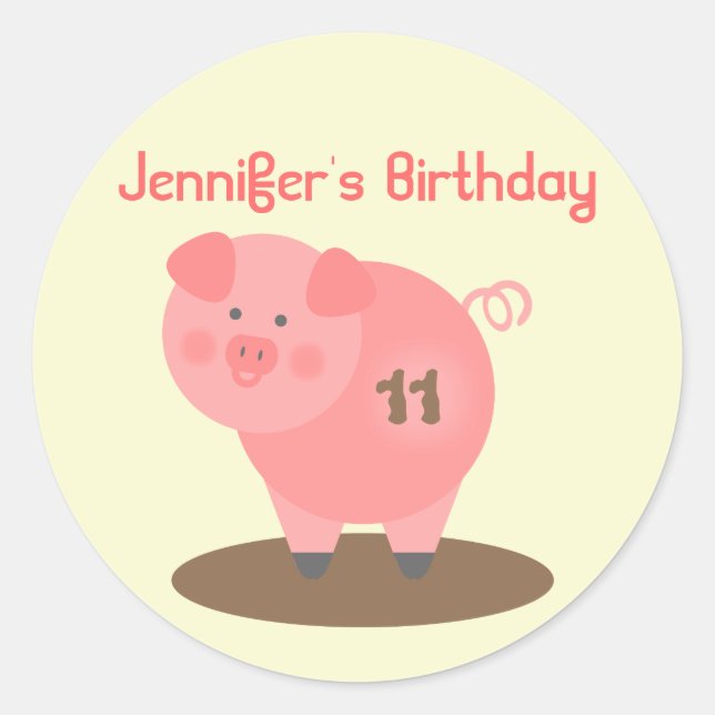 Autocollant de fête d'anniversaire de porc (Devant)