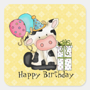 Autocollant de fête d'anniversaire de vache de des