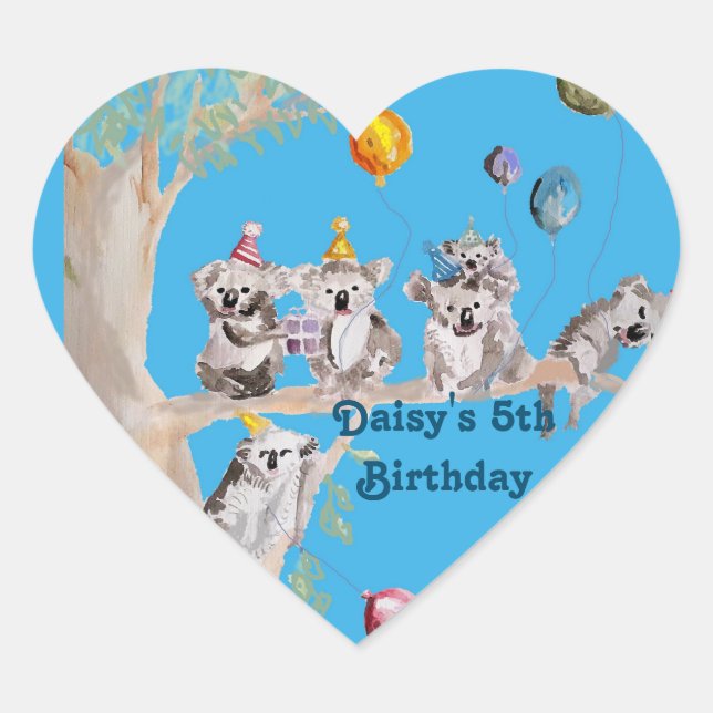 Autocollant de fête d'anniversaire d'ours koala mi (Devant)